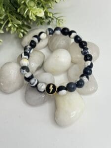 Black and White Fire Agate with Lightning Bolt Charm