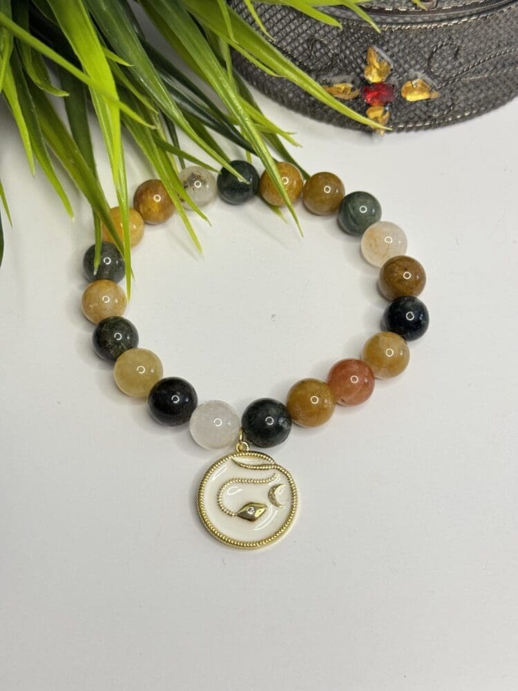Aventurine with Enamel Snake Charm