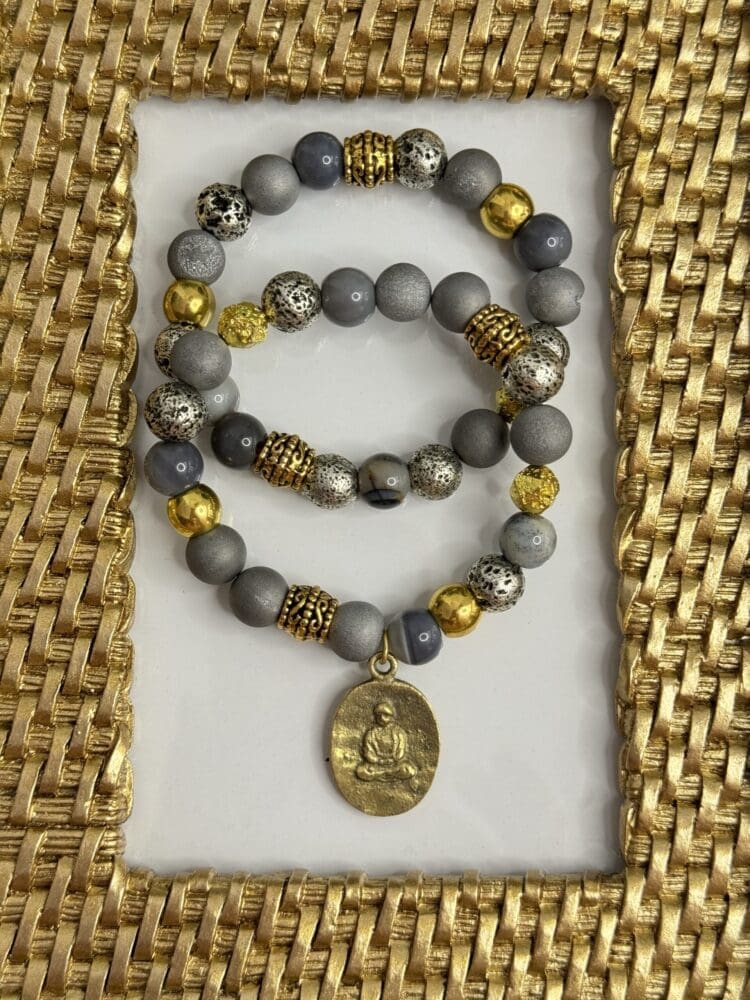 Plated Agate with Plated Agate & Lava Stones with Tibetan Charm
