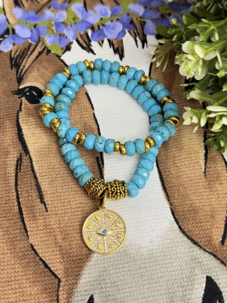 Howlite with Gold Beads & Evil Eye Charm