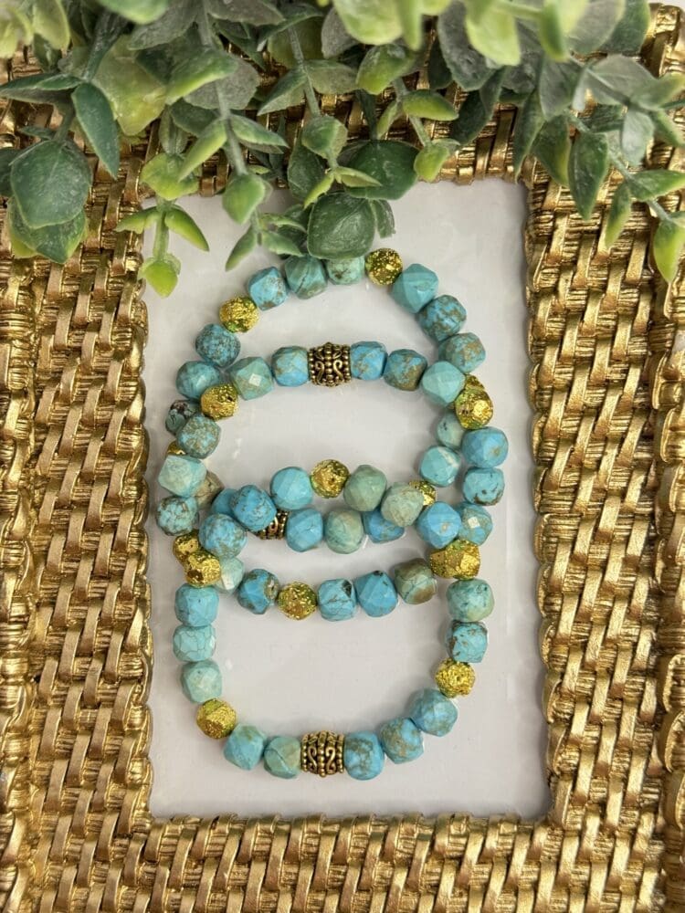 Faceted Turquoise with Plated Hematite