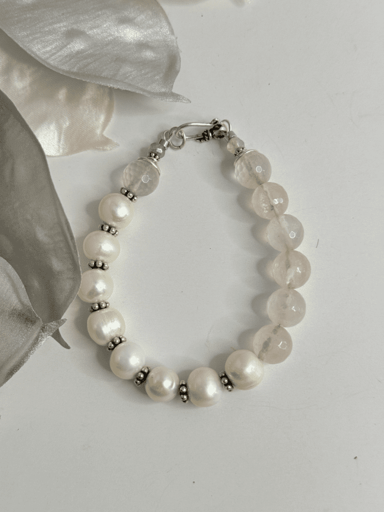 Fresh Water Pearls with Rose Quartz and Sterling Silver