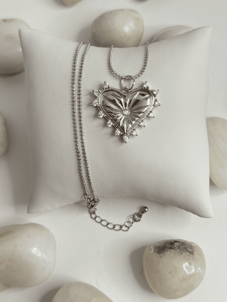 Ball Chain with Micro Pave Heart Pendant (adjustable)