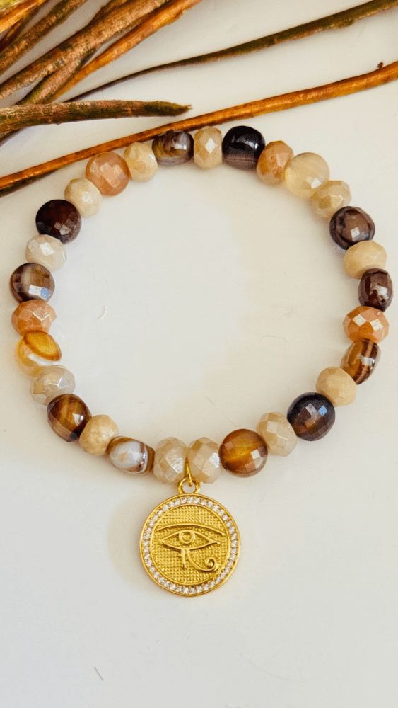 Plated Aventurine with Plated Agate & Gold Evil Eye Charm