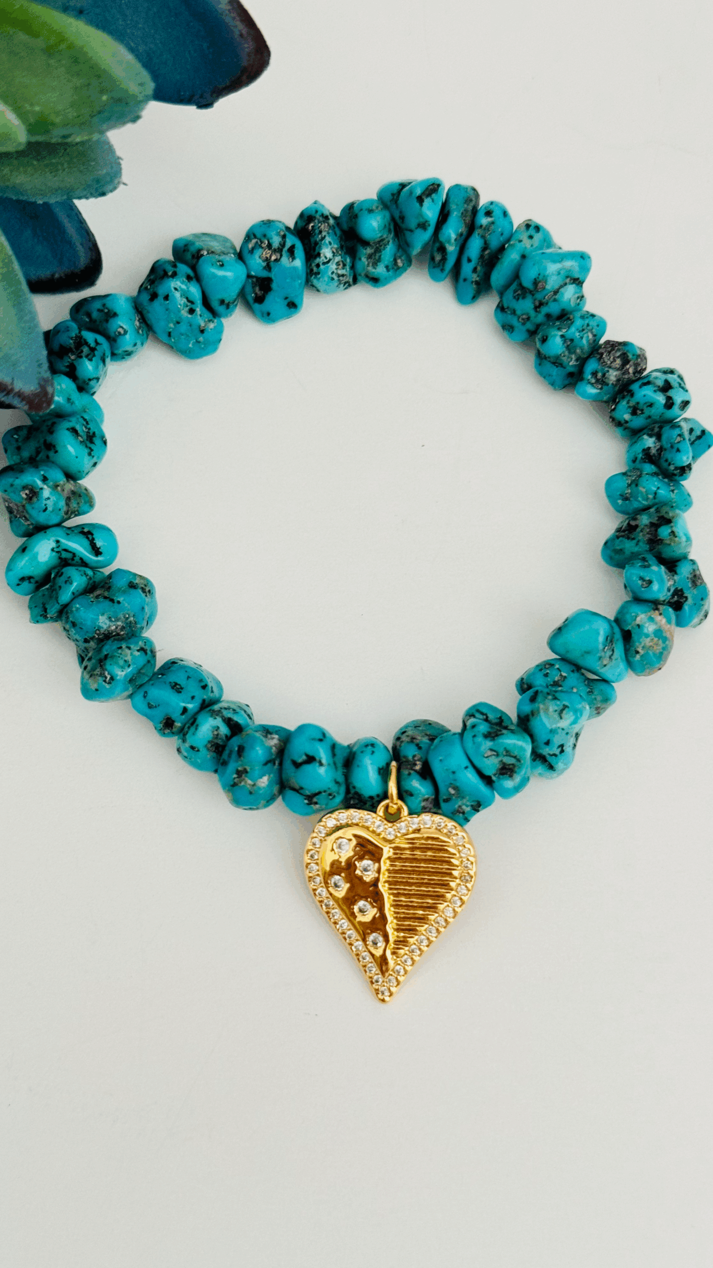 Turquoise Bracelet with Gold Heart