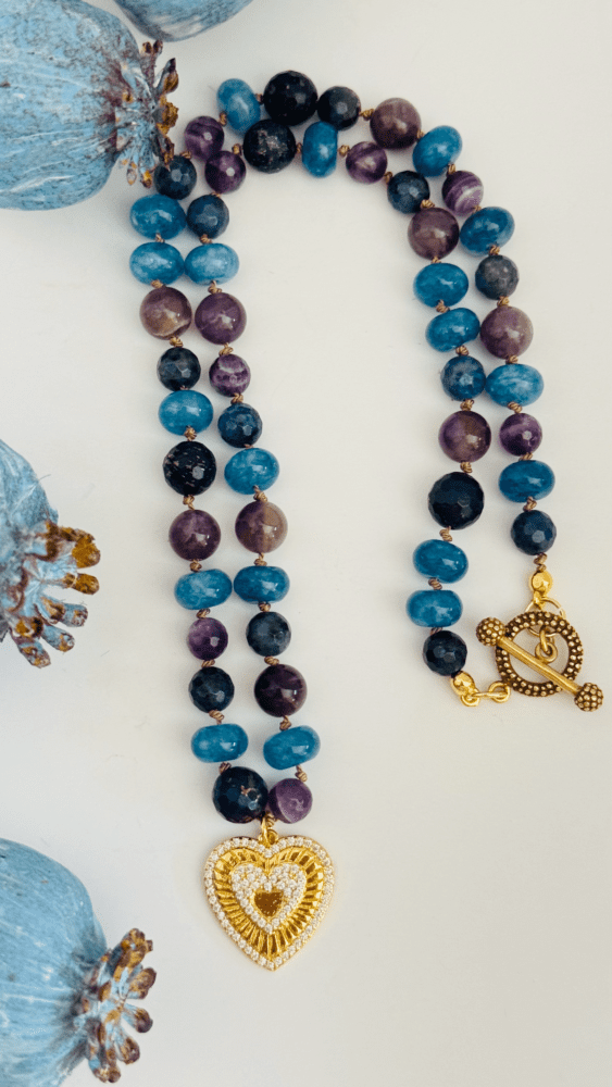 Amethyst & Jade with Heart Pendant Necklace
