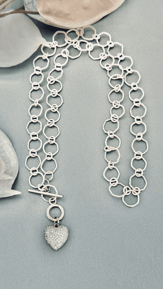 Pave Heart Necklace with Stainless Steel Chain