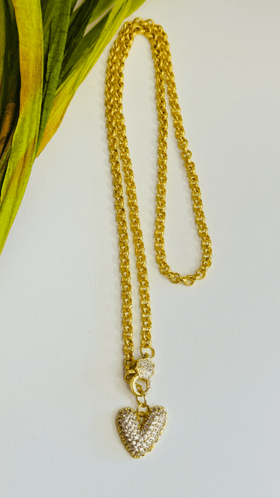 Rolo Chain with Lobster Clasp and Rhinestone Heart