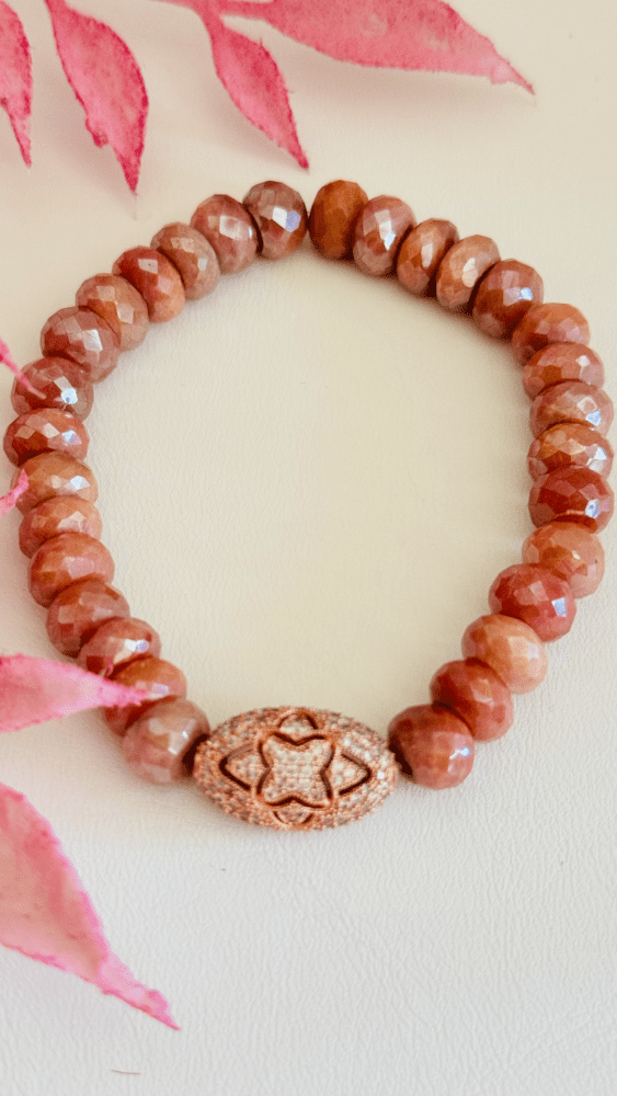 Peach Moonstones with Micro Pave Oval Bead