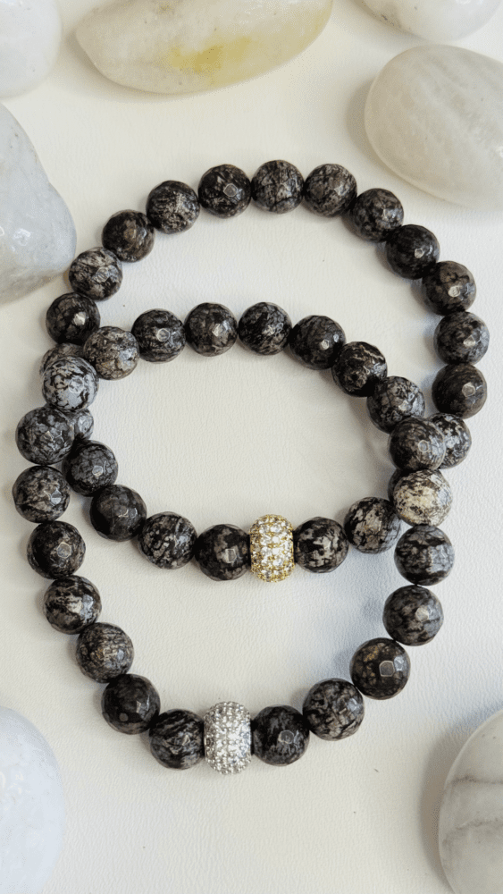 Snowflake Opals with Silver & Gold Pave Round Bead