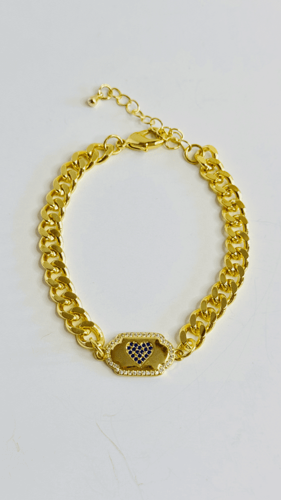 Cuban Chain Bracelet with Blue Pave Heart