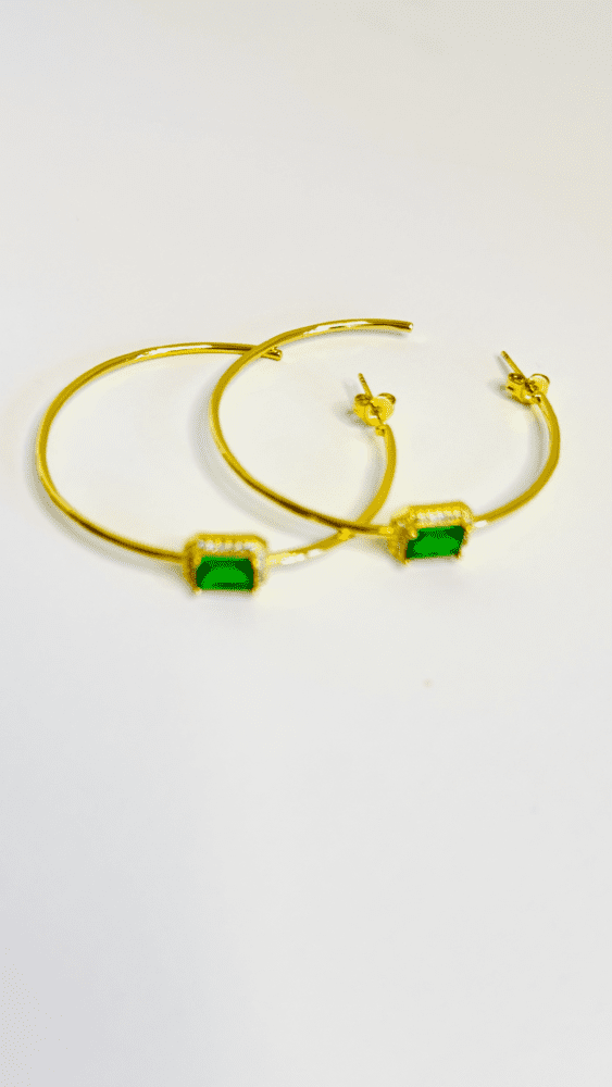 Round Hoop Earrings with Emerald CZ