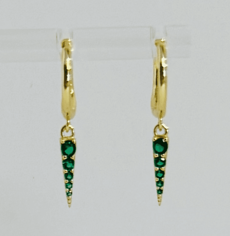 Gold Huggie with Emerald CZ Dangle Spike