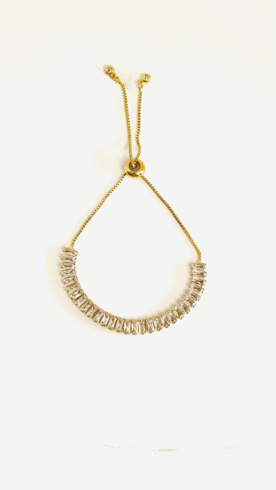 Gold CZ Baguette Pull Tie Bracelet