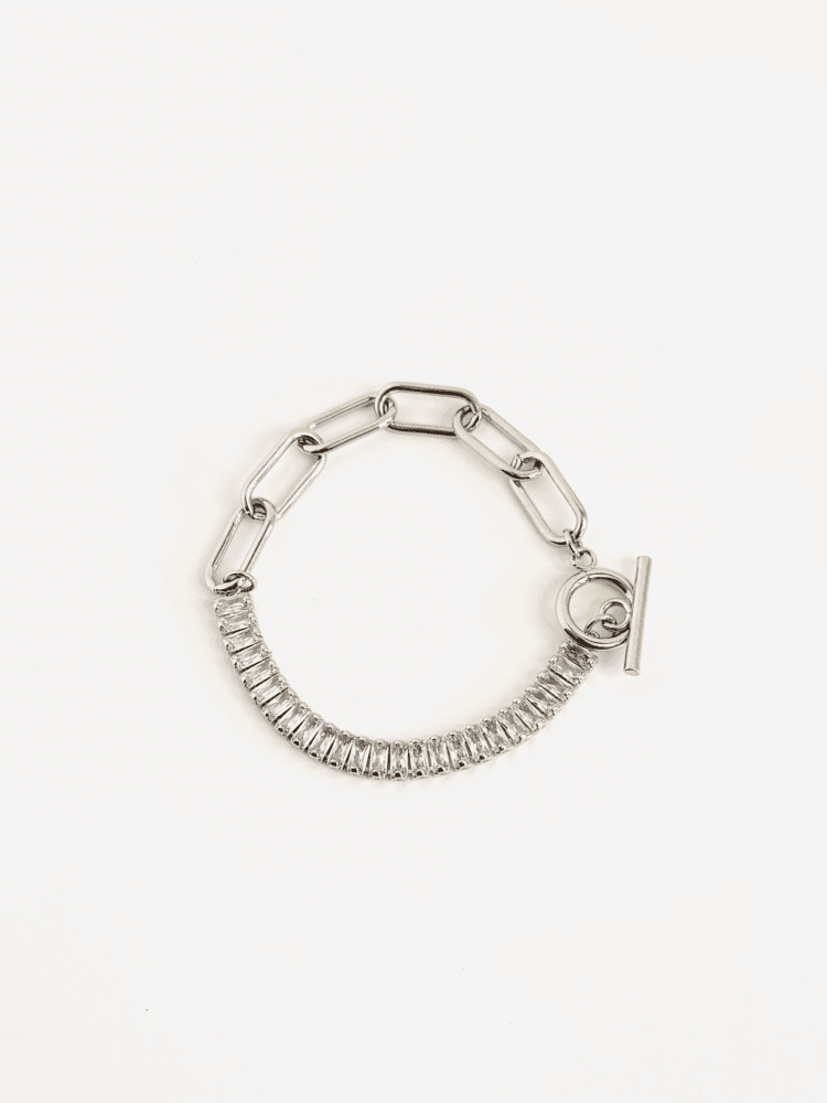 Silver CZ Baguette Link Chain Bracelet