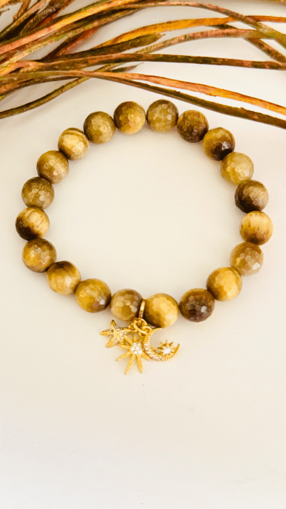 Golden Tiger Eye with Moon & Star Charms