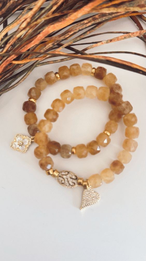 Citrine W/Micro Pave & Mother of Pearl Charms
