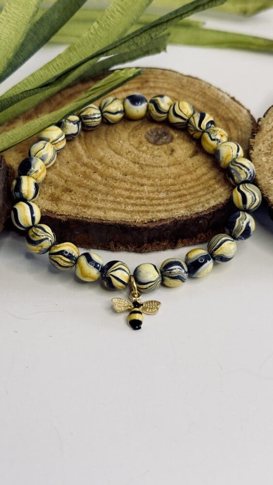 Hematite with Gold & Black Bee Charm