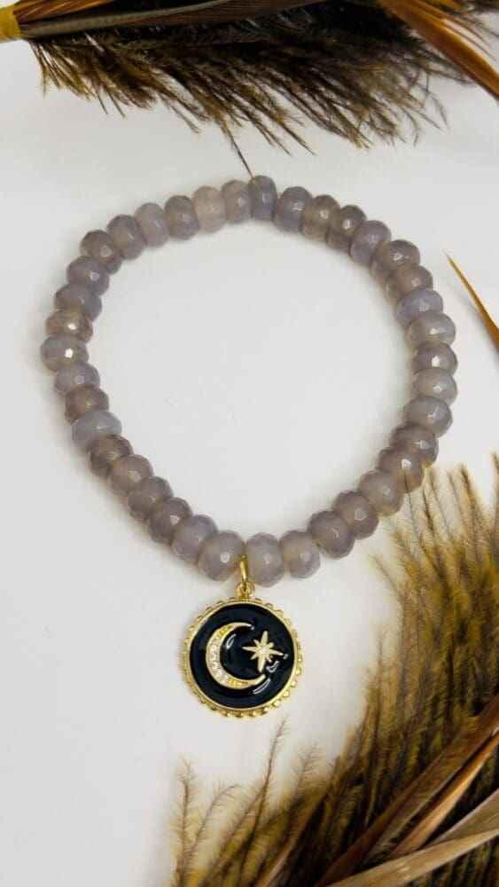 Labradorite with Gold & Black Moon/Star Charm