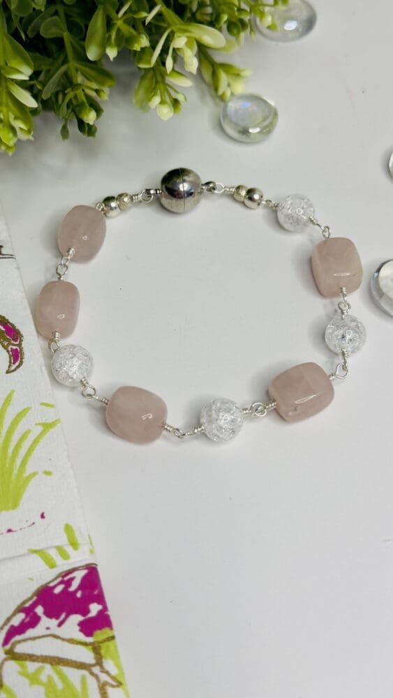 Rose Quartz with Cracked Crystal Beads & Magnetic Clasp