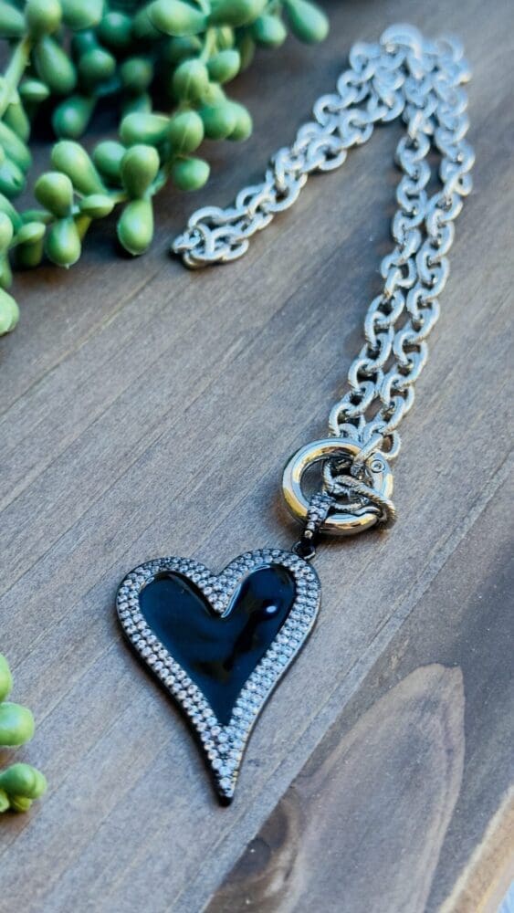 Silver Chain with Black & Pave Heart