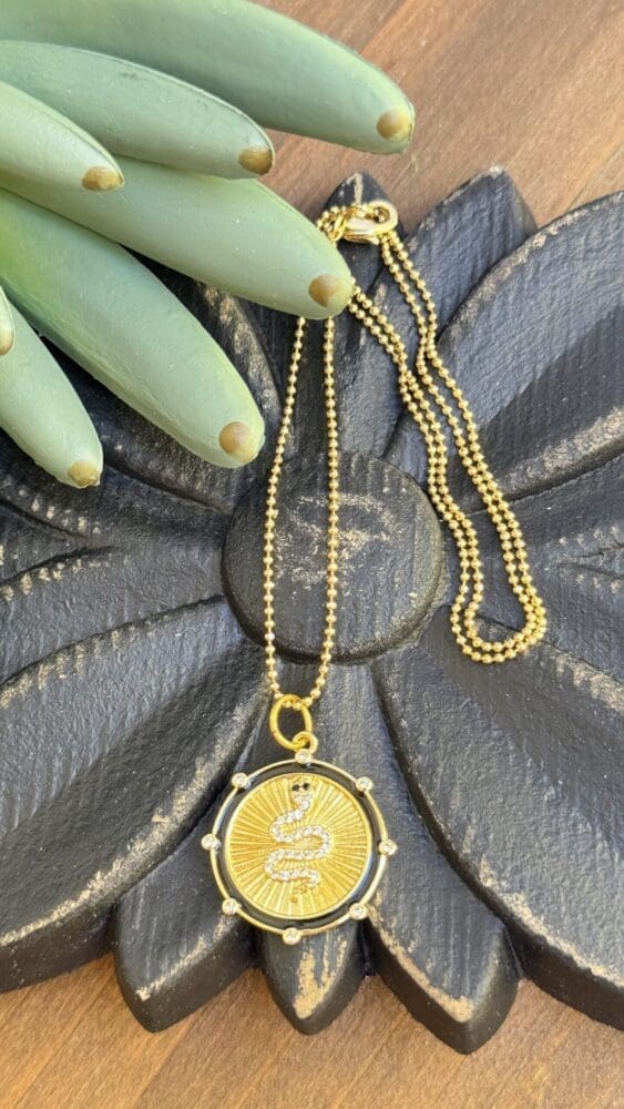 18K Gold Filled Ball Chain with Black & Micro Pave Snake Charm