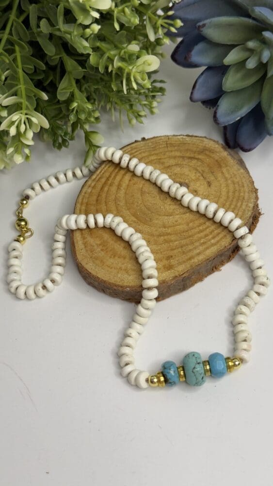White Turquoise & Howlite, Silk Knotted with Magnetic Clasp