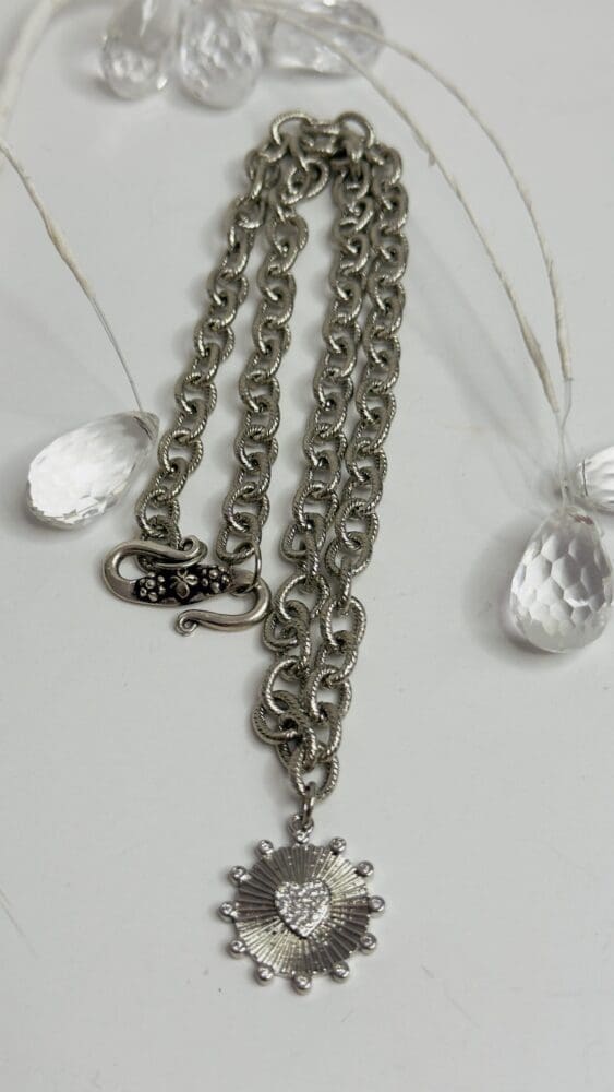 Plated Silver Chain with Micro Pave Heart Pendant