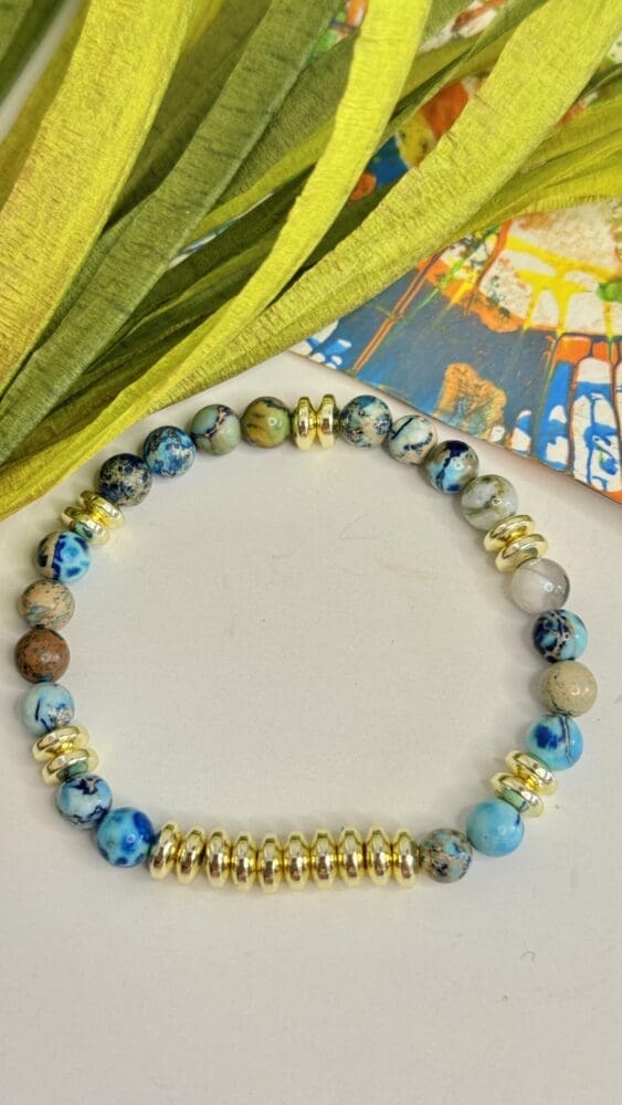 Blue Imperial Jaspar with Gold Beads