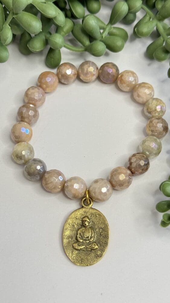 Mystic Plated Pink Faceted Aventurine with Tibetan Charm