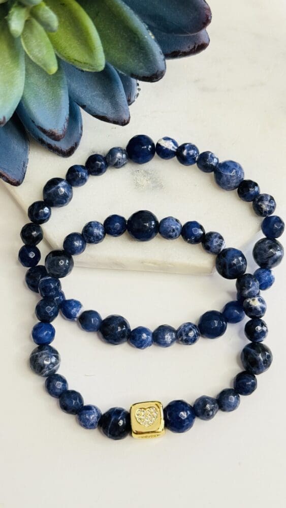 Blue Sodalite/Blue Sodalite with Gold Heart (Set of 2)