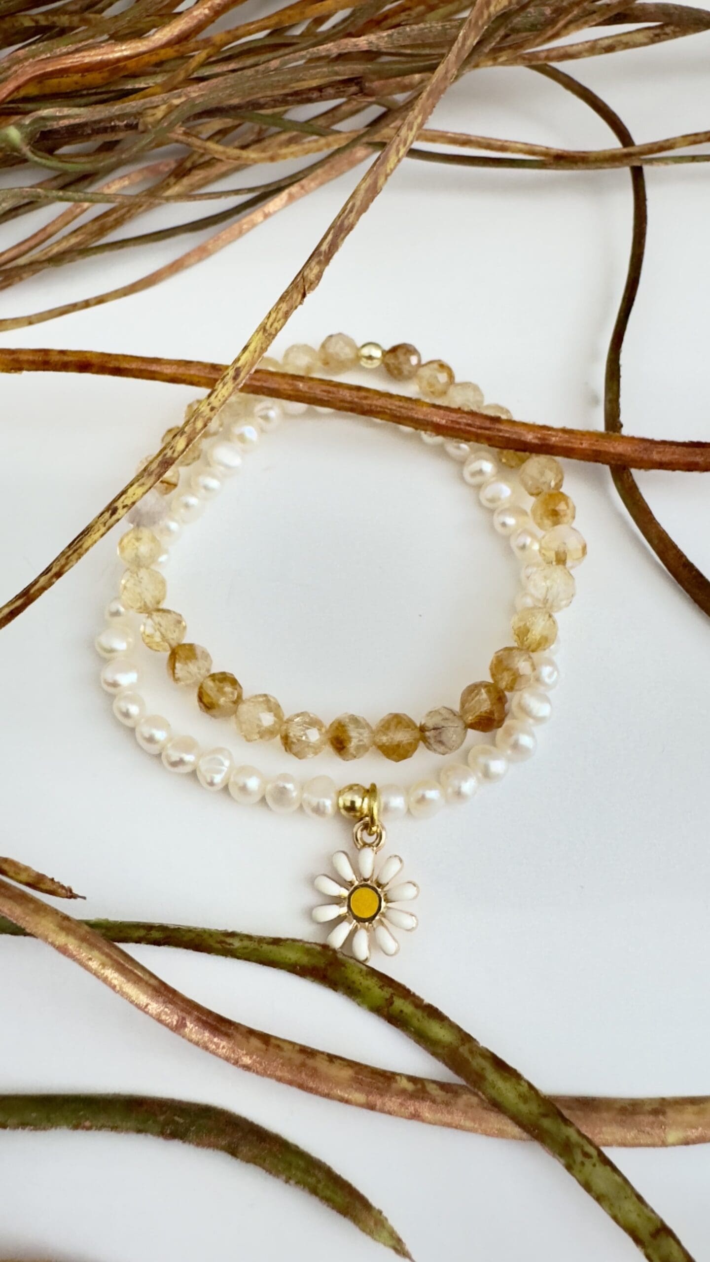 Double Bracelet with Freshwater pearls & faceted citrine