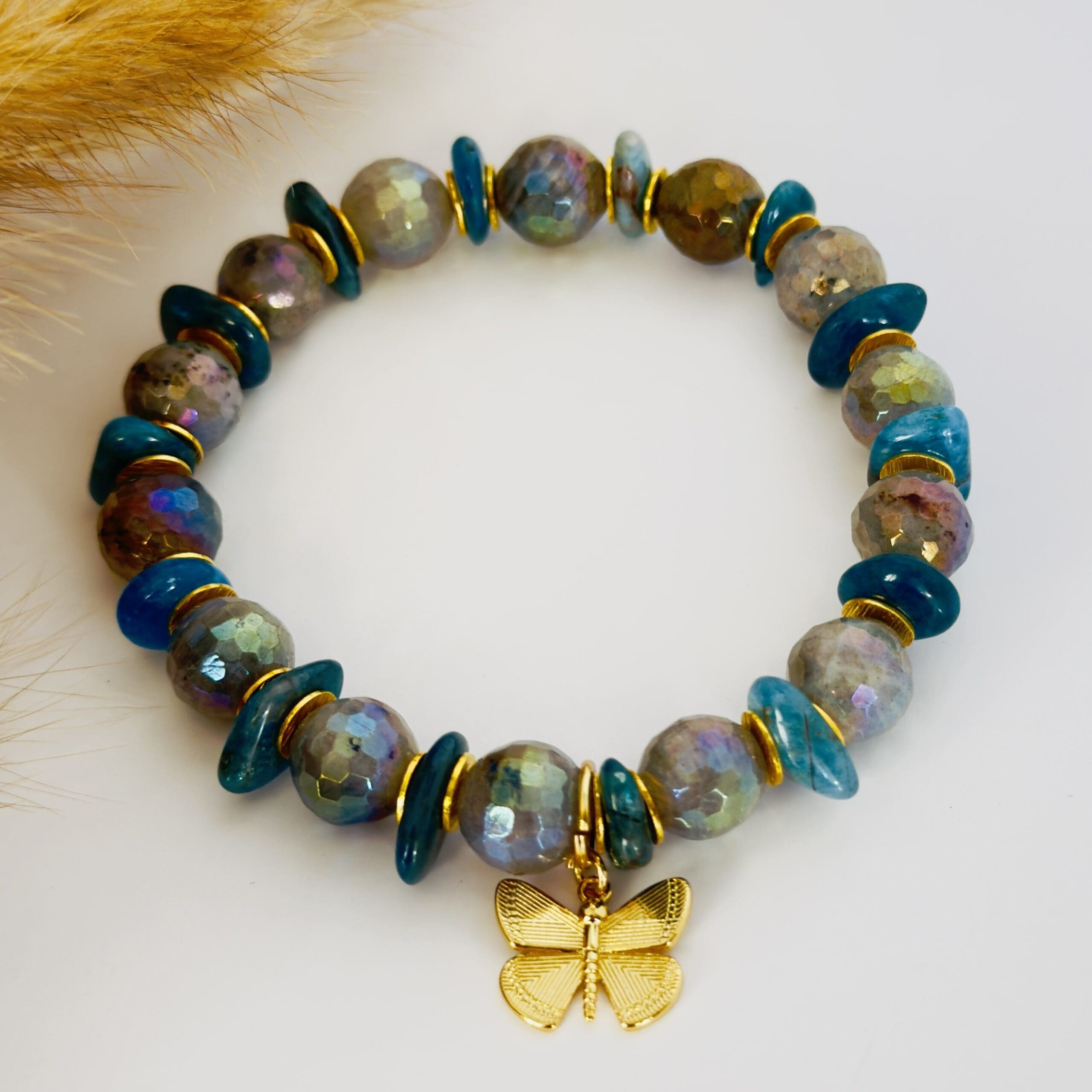 Labradorite & Apatite with gold filled spacers & butterfly charm