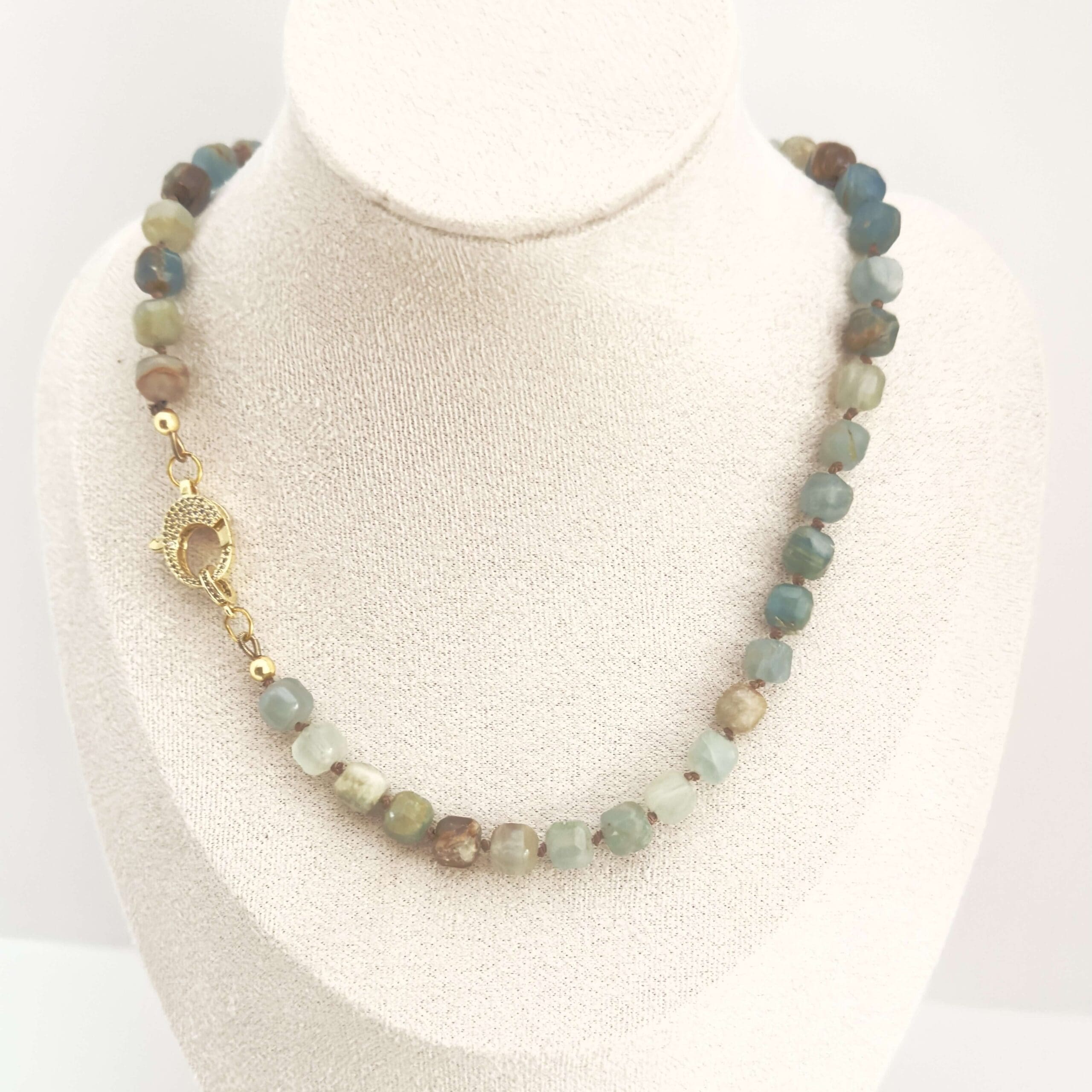 Agate - silk knotted with micro pave clasp