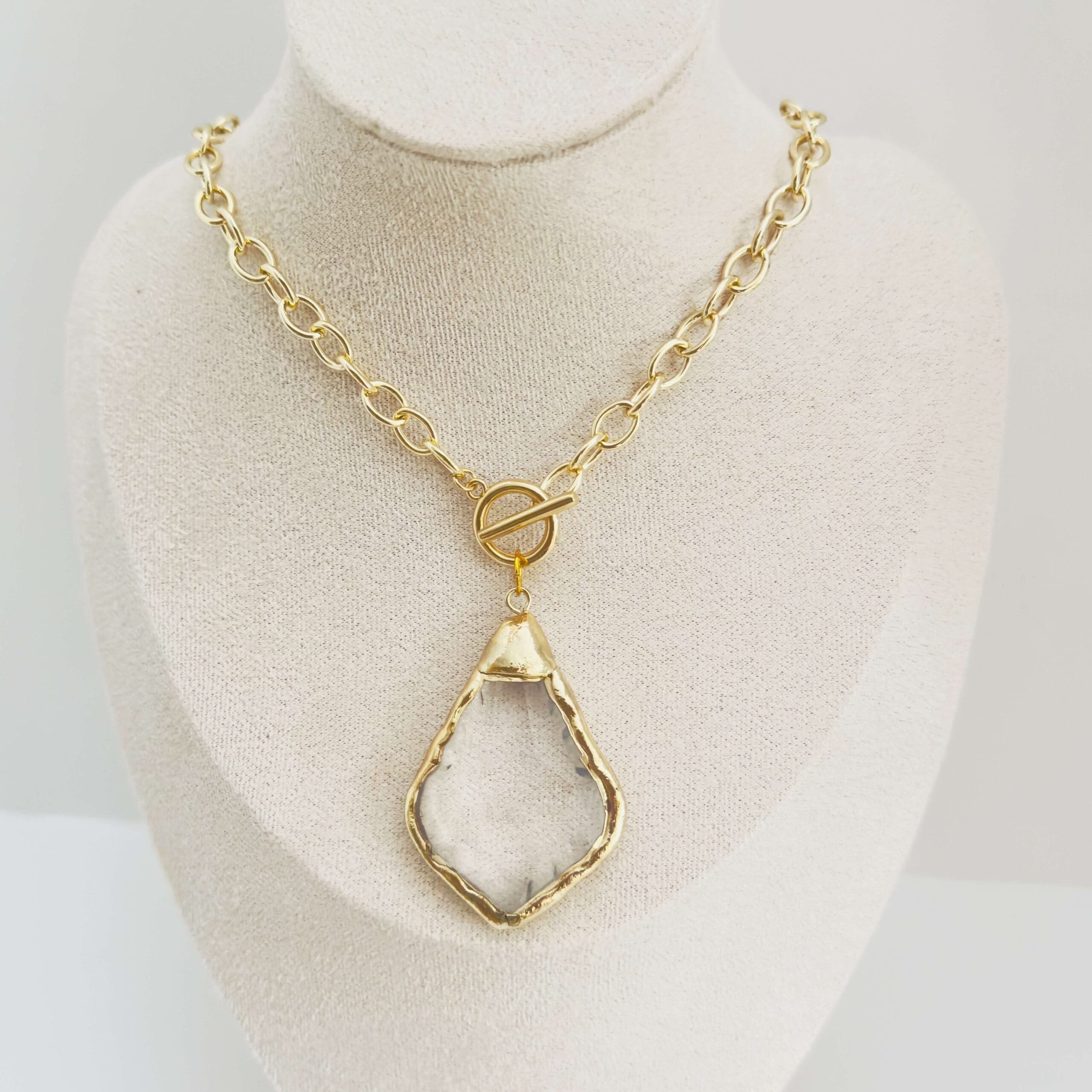 Plated chain with crystal pendant
