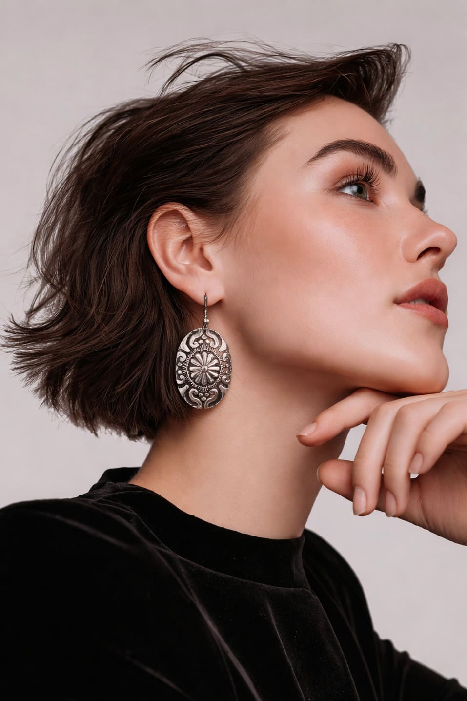 Oval Etched Stainless Steel Earrings