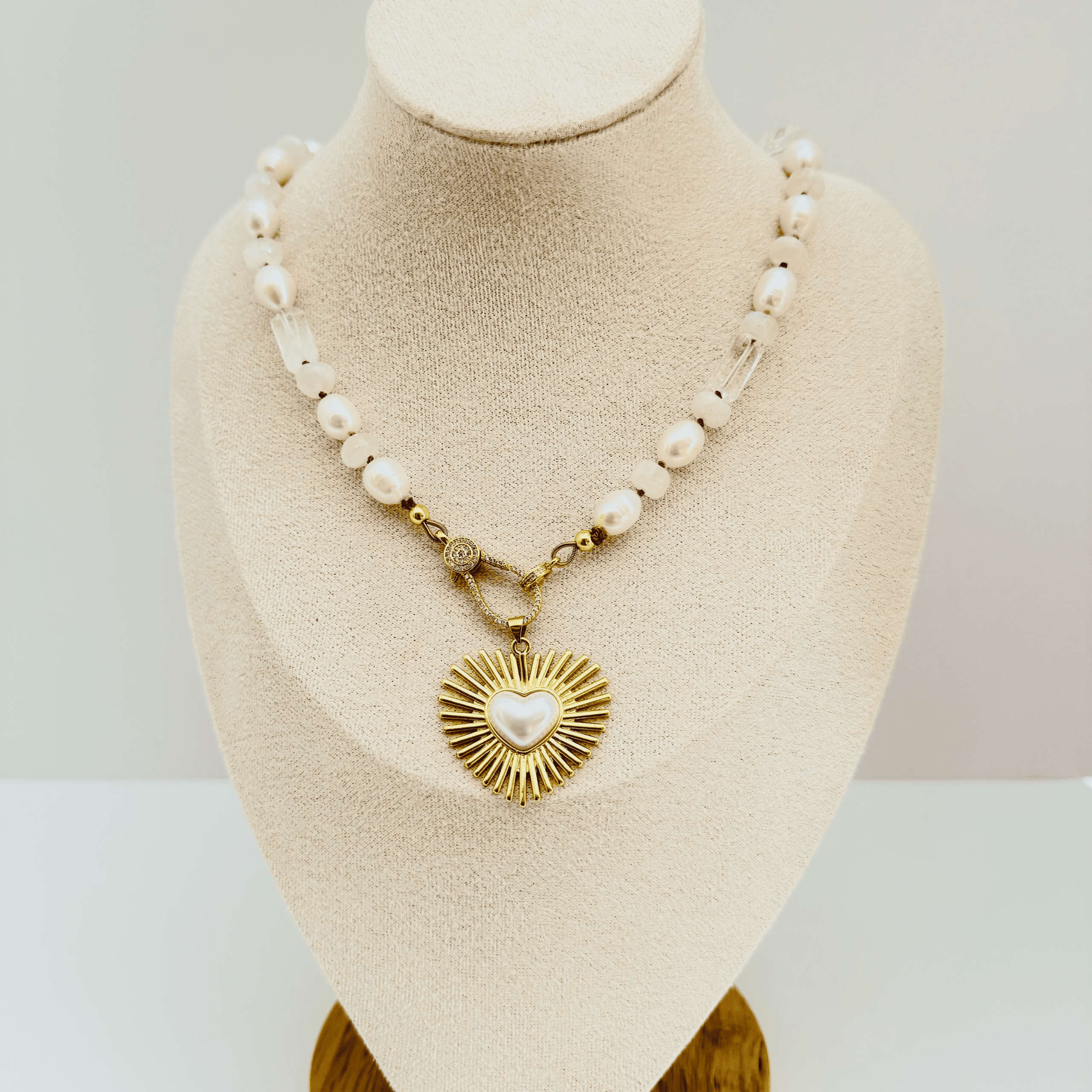 Freshwater Pearl, Cracked Moonstone with Heart Pendant